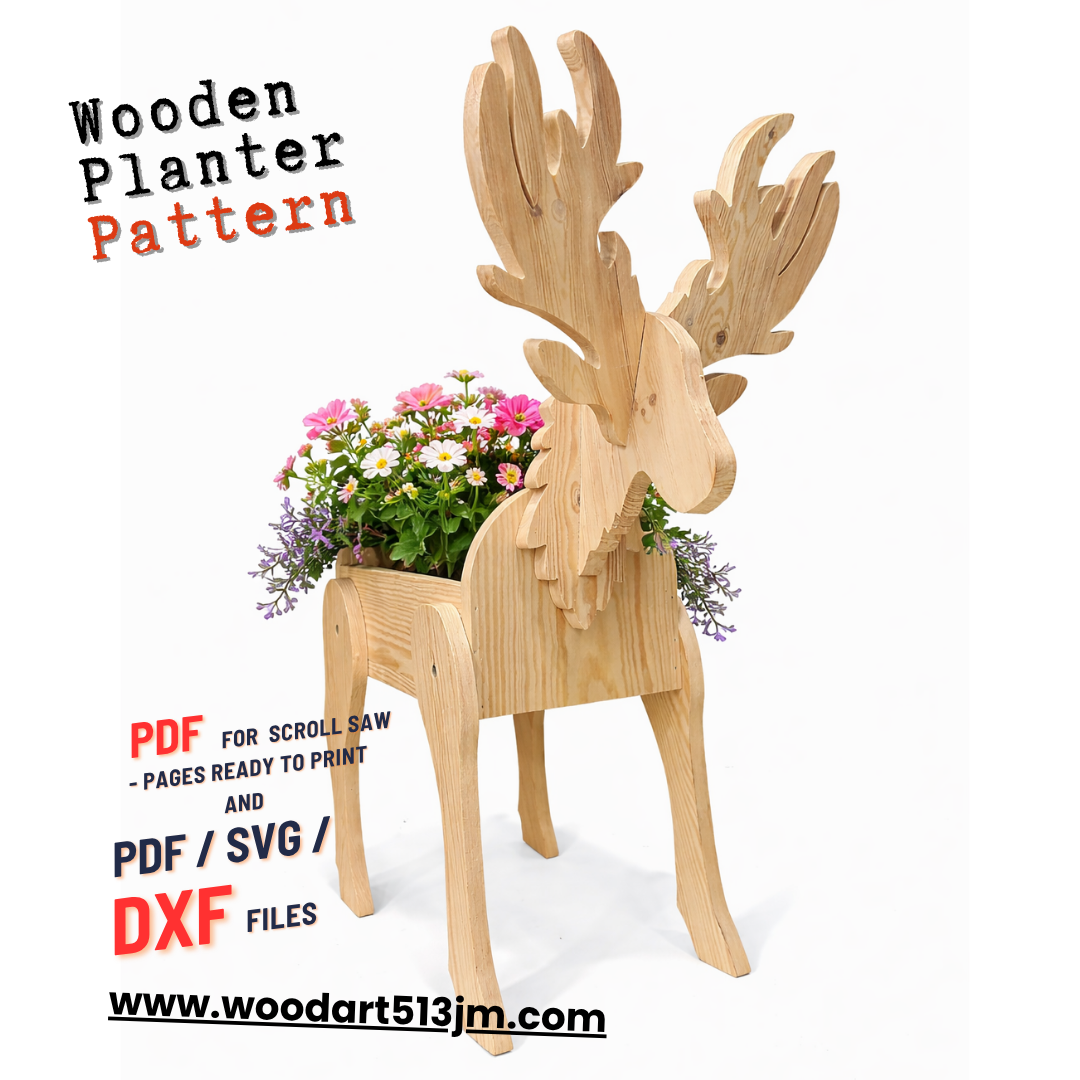 Wooden Deer Garden Planter Box Scroll Saw Pattern: 2 Sizes (PDF, SVG, DXF)