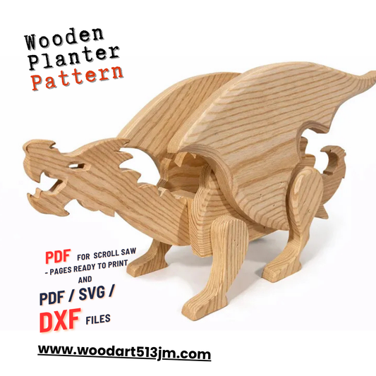 Dragon Planter Scroll Saw Pattern | Woodworking Plans (PDF, SVG, Dxf) 2 Sizes
