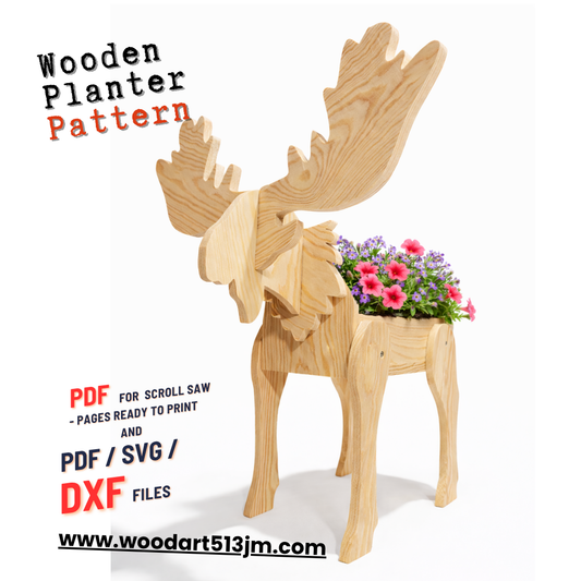 Wooden Moose Planter Scroll Saw Pattern: Animal Flower Pot, Woodworking Plans (PDF, SVG, Dxf)