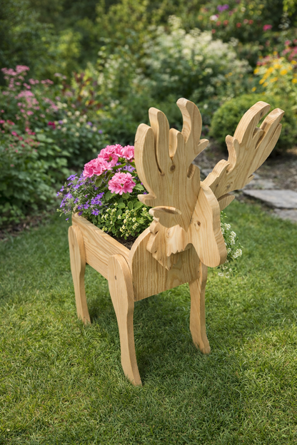 Wooden Deer Garden Planter Box Scroll Saw Pattern: 2 Sizes (PDF, SVG, DXF)