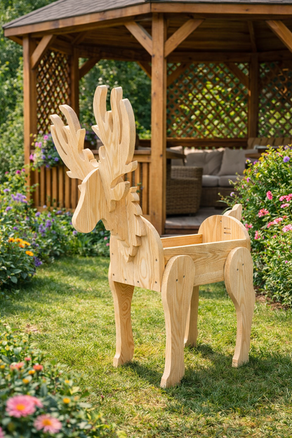 Wooden Deer Garden Planter Box Scroll Saw Pattern: 2 Sizes (PDF, SVG, DXF)