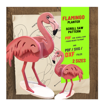 Flamingo Planter Box 2 Sizes Woodworking Plans, Scroll Saw Template | (PDF, SVG, Dxf)